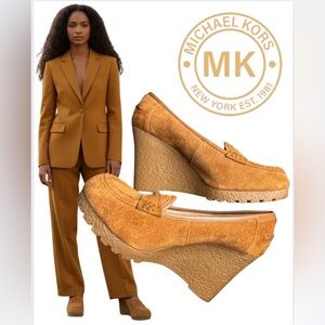 Michael MICHAEL KORS Rory Suede Penny Loafer Wedges, EUC